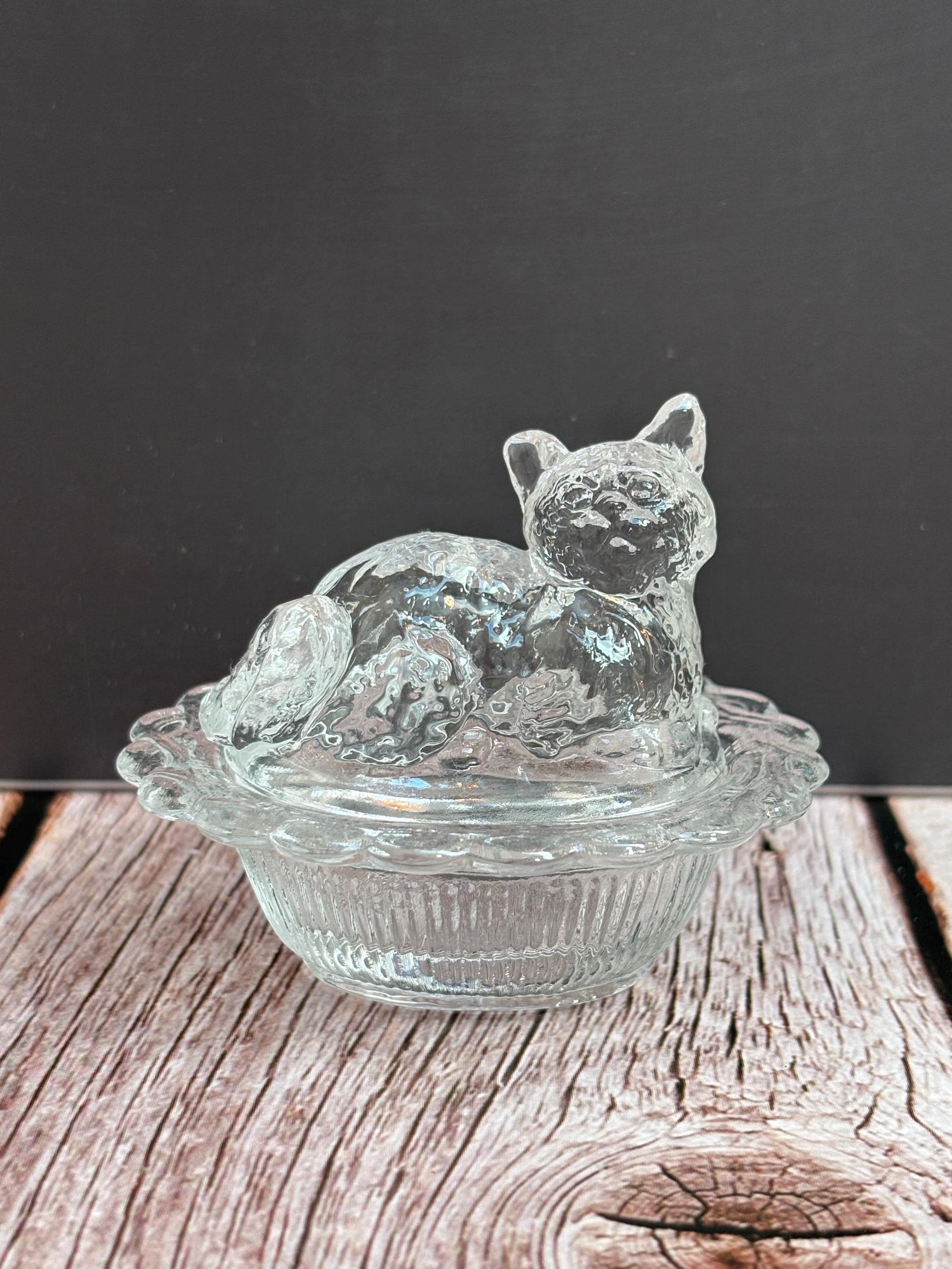 Mini Glass Cat on Nest - Etsy