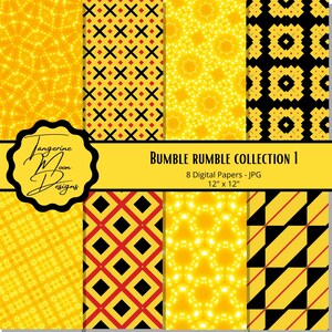 8 carte digitali senza cuciture gialle e nere, sfondi, album di ritagli, stampabili, agende, POD, modelli misti, download, tessuti, decorazioni per la casa