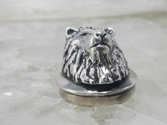 Lions Head Sterling Silver Button Cover - image 4