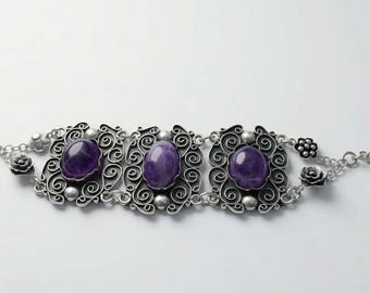 Amethyst Sterling Silver Bracelet 8 inches