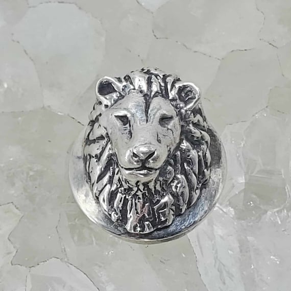 Lions Head Sterling Silver Button Cover - image 1