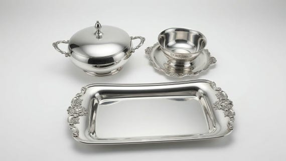 Wallace Silversmiths Silver Plated Serving Ware - Bread Tray, Sauce Bowl, Covered Dish