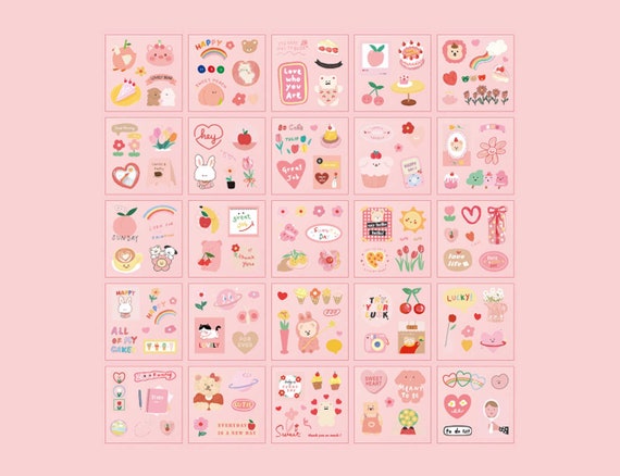 100 Sheets Cute Stickers Kawaii Box Set - Waterproof Scrapbook Vinyl  Aesthetic Lovely Clear Stickers Pack for Journaling Water Bottle Laptop  Phone