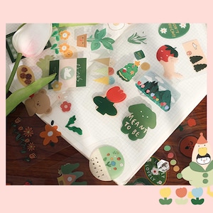 Small Clear Kawaii Cute Stickers for Deco Bottle and Journal Note Cute Sticker Pack Paper and Craft Journal Stickers Die Cuts