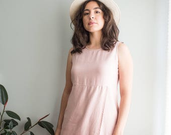 Dusty Rose Linen Dress / Pink Wrap Dress / 90s Column Dress / Women's Vintage Clothing