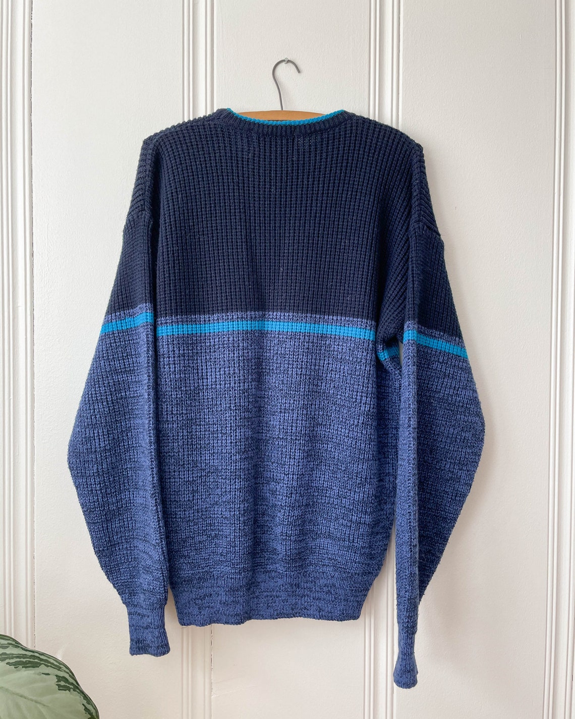 90s Honors Blue Knit Sweater I Striped Marled Chunky Knit Etsy