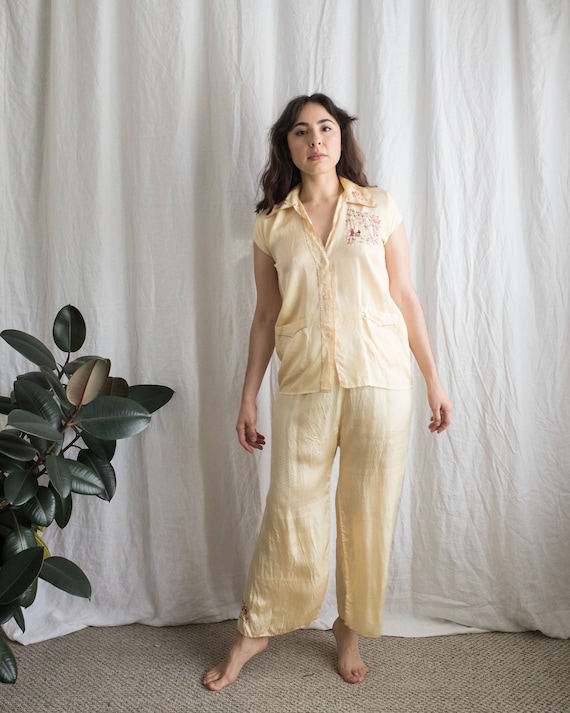 1940's Yellow Silk Pajama Set