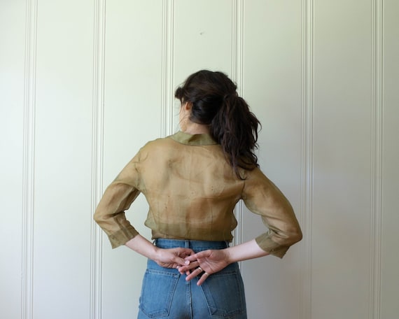 Sheer Olive Green Organza Blouse