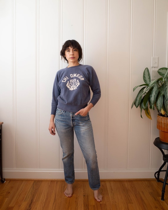 1950s Chi Omega Blue Pullover Sweatshirt I Vintage