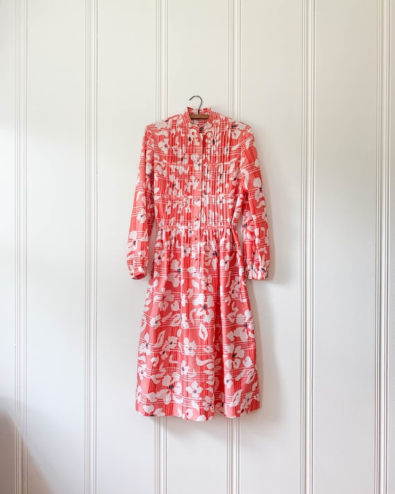 Vintage Red Floral and Gingham Print Dress