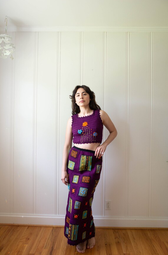 Vintage 70's Granny Square Crochet Maxi Length Ski