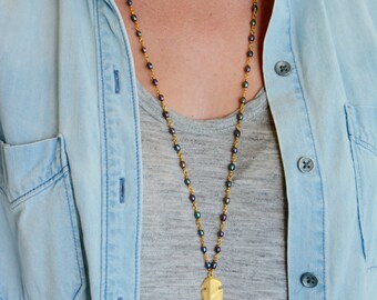 Lang Peacock parelketting met pijlpunt hanger/Simple Boho