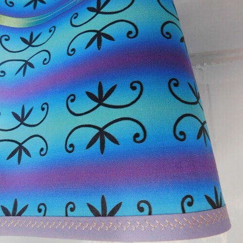 Turquoise, blue, purple cotton fabric ribbon skirt with black Wabanaki double curves shops and ribbon fits Large to XXXL