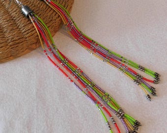 hand beaded seed bead long earrings vibrant colors!