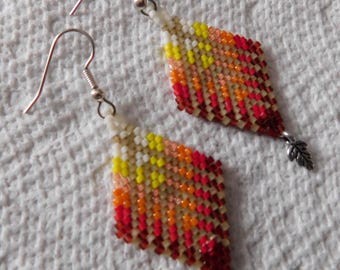 hand beaded earrings with oak leaf charm