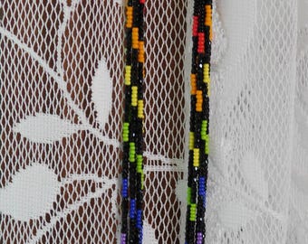hand beaded seed bead long earrings rainbow colors!