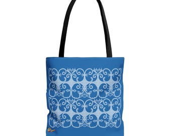 Wabanaki double curve design tote bag  available in blue red or black