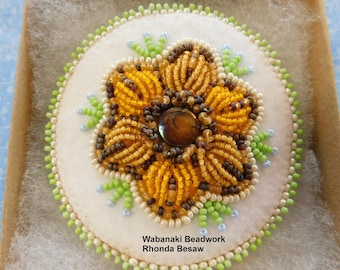 raised beadwork flower barrette hand beaded sunflower