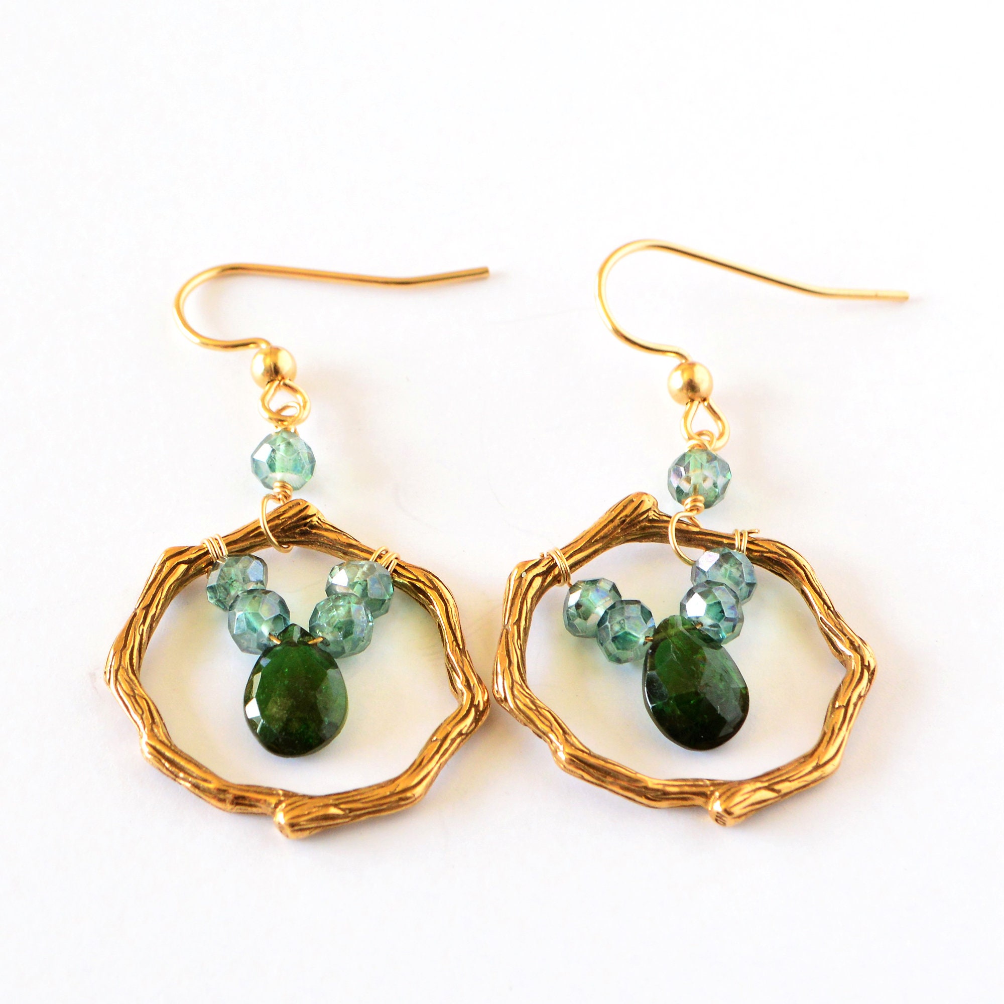 Gold Branch Gemstone Earrings Mystic Green Topaz Green - Etsy