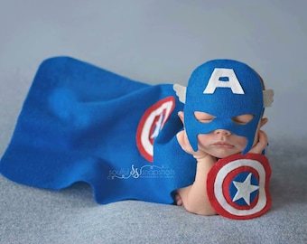 Captain America inspired, Newborn photography,  Newborn props, superhero, superhero capes, felt, Avengers, Photography, photography props