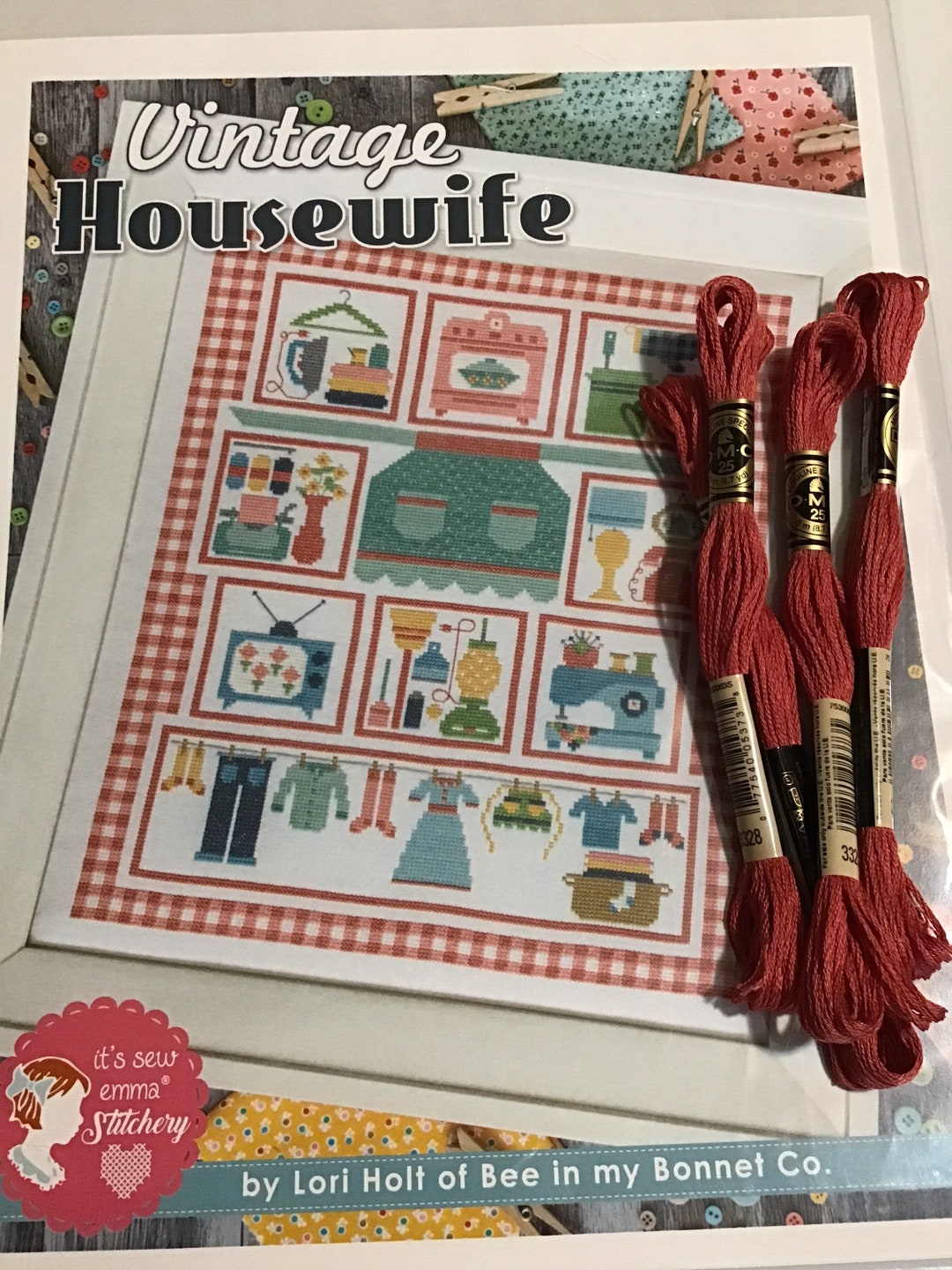 Vintage Housewife Cross Stitch Pattern and 4 Skeins DMC 3328 Etsy