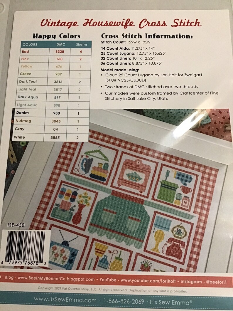 Vintage Housewife Cross Stitch Pattern and 4 Skeins DMC 3328 Etsy