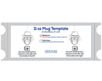 11 oz mug template - FULL WRAP VERSION (for use with shrink wrap) - sublimation image placement template