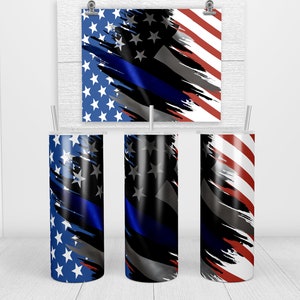 Thin Blue Line American Flag Tear Reveal 20oz Skinny Tumbler Design PNG