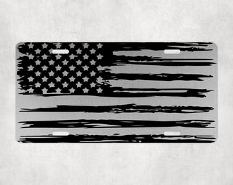 Tattered American Flag Laser Engraved License Plate
