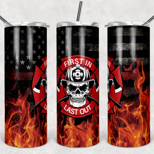 Thin Red Line Skull Firefighter 20oz tumbler template sublimation