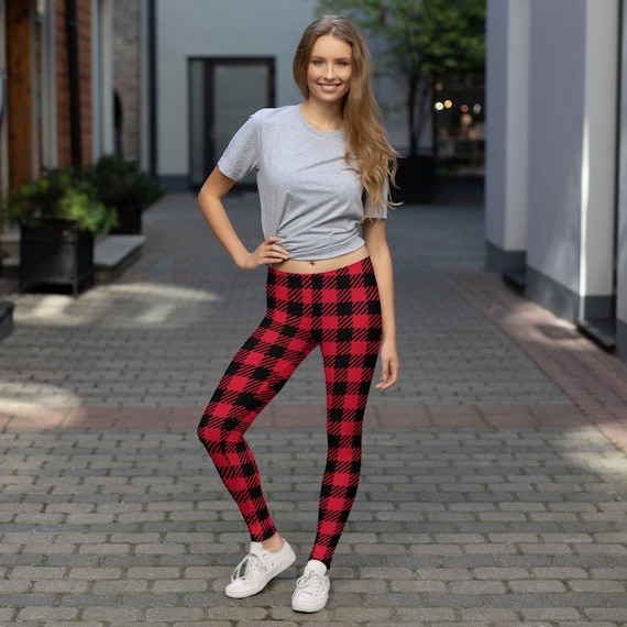 Red Plaid Leggings Etsy