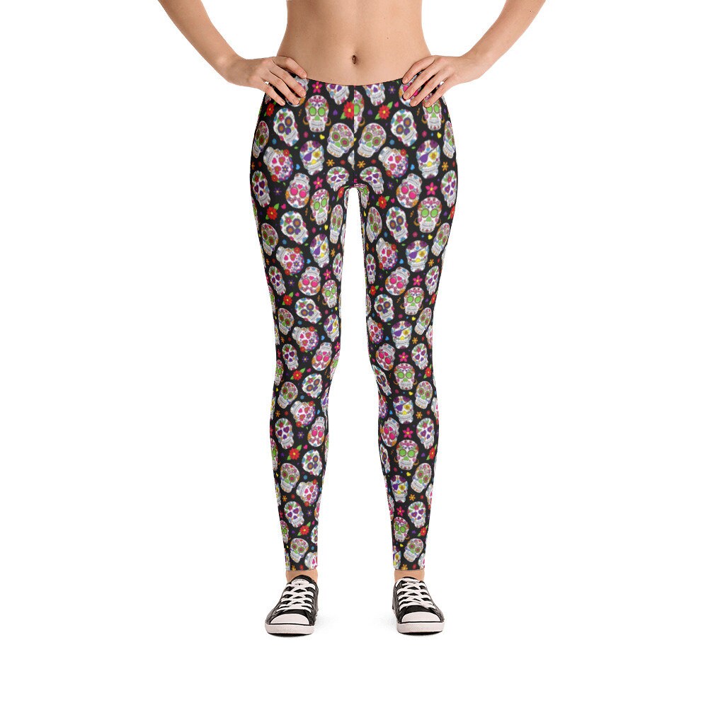 Womens Black Sugar Skull Leggings Day 