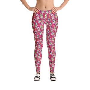 Womens Pink Sugar Skull Leggings - Skull, Halloween, Dia De Los Muertos, Day of the Dead