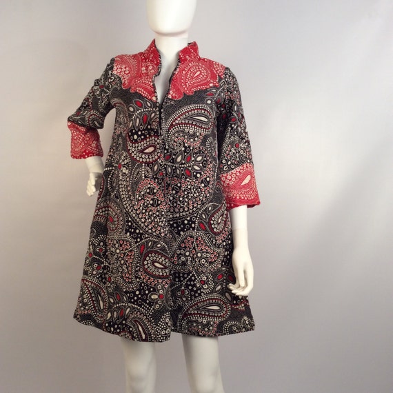 Vintage dress, quilted dress, red and blue paisley