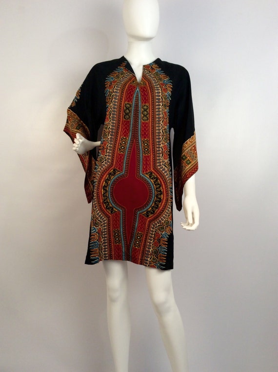 Vintage dress, black brown kimono, african inspire