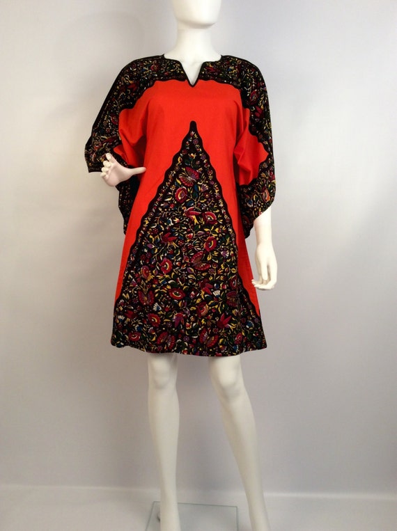 Vintage dress, orange black kimono dress, 80's dre