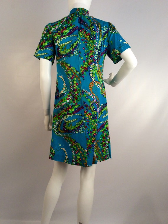 Vintage Asian inspried 70's dress, turquoise flor… - image 2