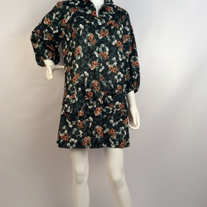 Vintage 70s Floral Mini Dress: Long Sleeve Mandarin Collar