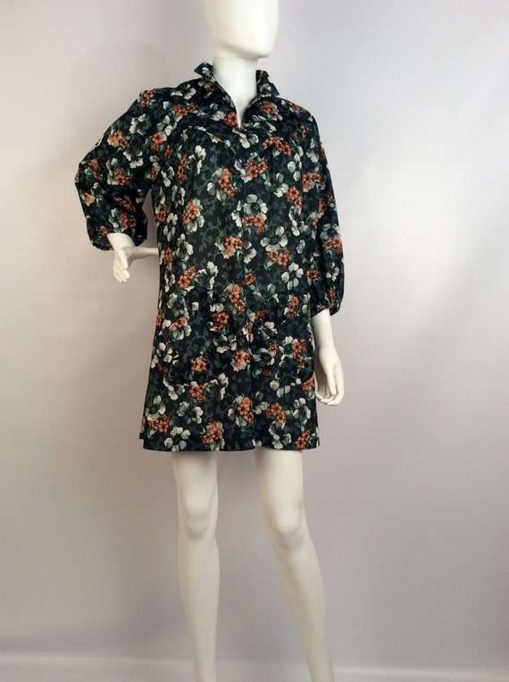 Vintage dress, black floral dress, 70's dress, bla