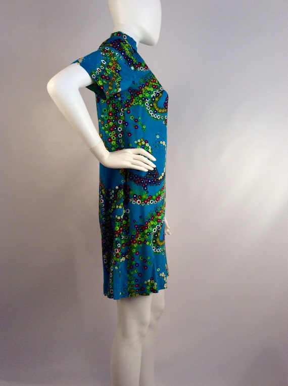 Vintage Asian inspried 70's dress, turquoise flor… - image 3