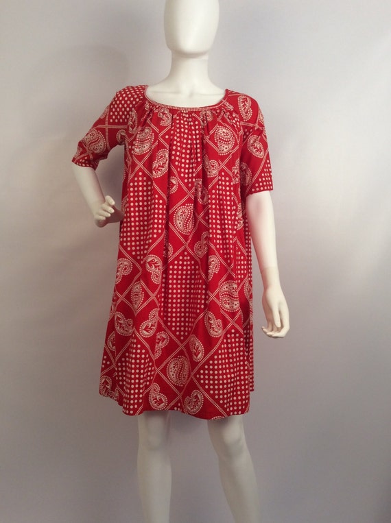 Vintage red paisley dress, red polka dot paisley d