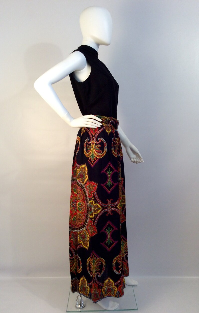 Vintage dress, vintage 60's 70's maxi dress, boho black multi maxi dress image 2