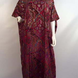 Vintage Paisley Maxi Tunic: Bright Colorful Boho Kimono Coverup