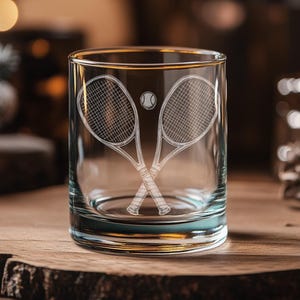Tennis Racket and Ball Glasses | Sports Themed Whiskey, Wine & Beer Glassware, Tennis Racket Graphic Drinkware, Tennis Athlete Gift