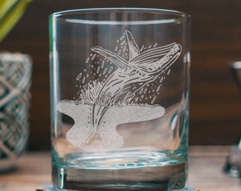 Whale Glasses | Personalized etched glassware for beer, whiskey, wine & cocktails. Beach lifestyle Nautical gift. Coastal living home decor