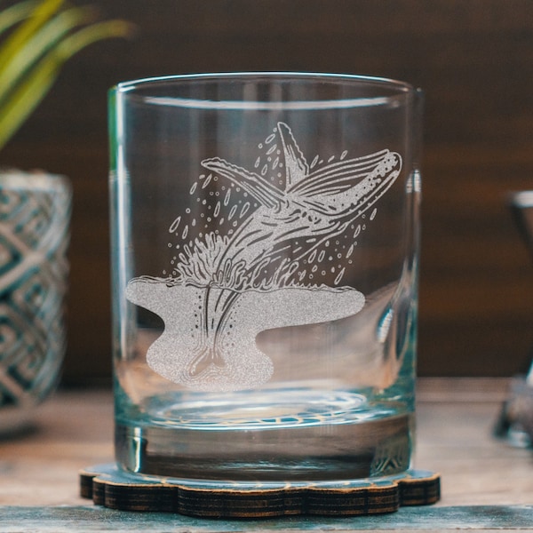 Whale Glasses | Personalized etched glassware for beer, whiskey, wine & cocktails. Beach lifestyle Nautical gift. Coastal living home decor