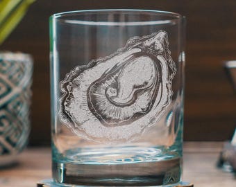 Oyster Glasses | Personalized Whiskey, Wine & Beer Etched Glassware, Nautical Lover Gift, Ocean Seashell Drinkware, Coastal Beach Home Decor