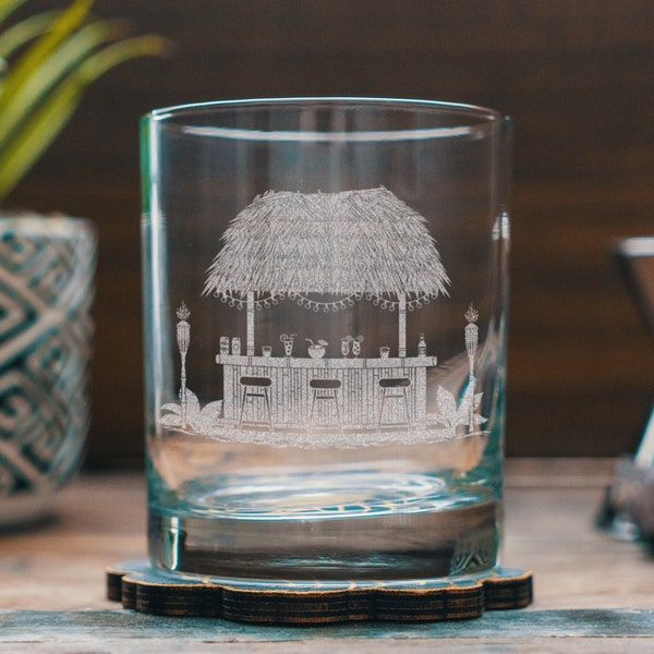 Tiki Bar Glasses | Personalized etched beer, whiskey, wine & cocktail glassware. Summer Beach, Housewarming gift. Beach lifestyle home decor