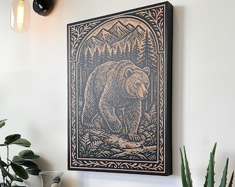 クマの木製壁飾り - 天然バスウッドアート - ユニーク - 木製キャビン