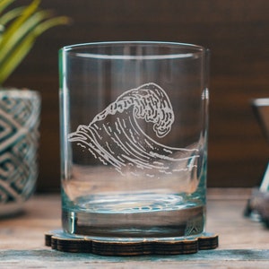 Waves Glasses | Personalized etched glassware for beer, whiskey, wine & cocktails.  Beach Coastal Lifestyle gift, Summer Ocean Vibes.